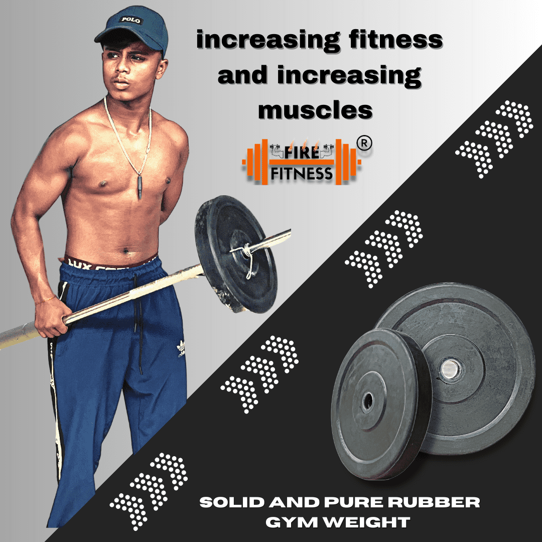 FIRE FITNESS rubber plates weight (10kg combo set for home gym equipment, with 5-fit state steel rod for weight lifting exercises with 3-fit metal curl rod for home workout equipment (10kg to 80kg) - Image 3